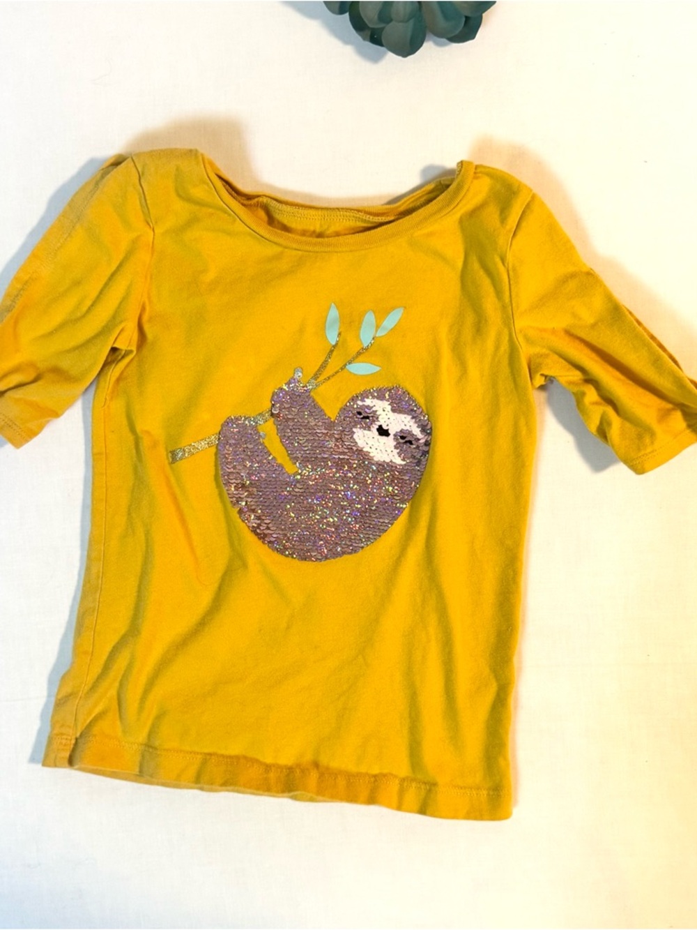 Carter’s Kids Sloth Flip Sequins Top Mustard Yellow Size 6/6x
